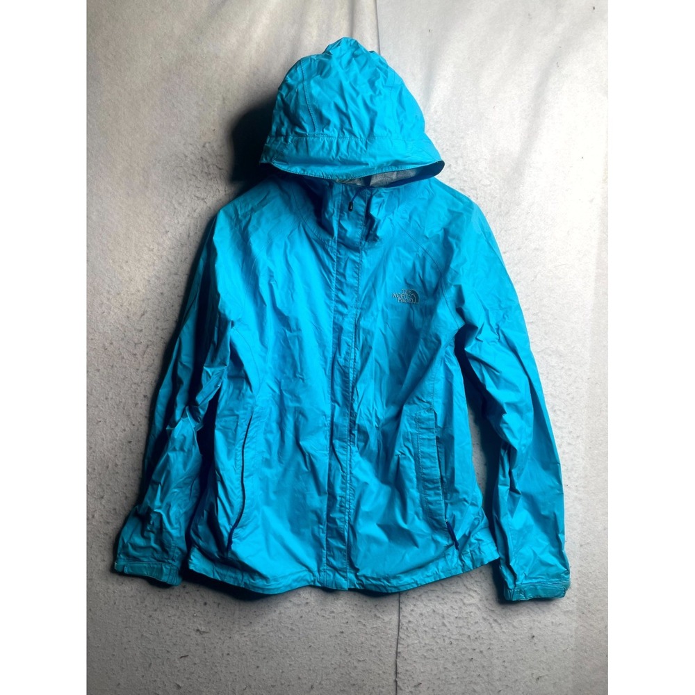 The North Face HyVent 2.5L Rain Jacket Womens Medium Blue Logo Full Zip Hooded